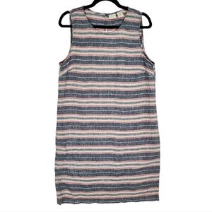 St. Tropez West 100% Linen Stripe Summer Dress Breathable Beachy Red Blue Tan 10